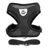 Set of black, durable pet harness and leash with a paw print design