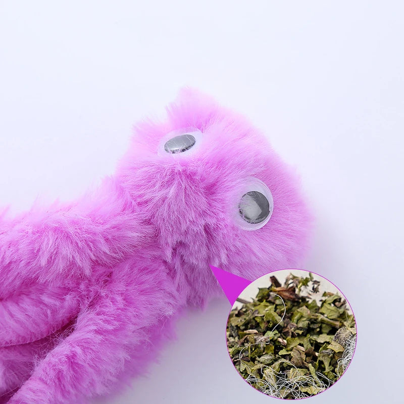 Pink fluffy octopus plush toy with silver eyes