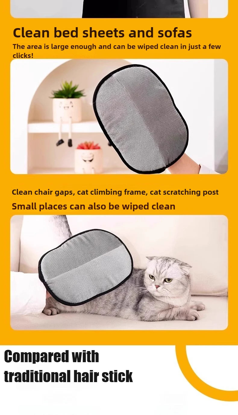Reusable pet grooming glove used to clean bed sheets, sofas, and small areas like chair gaps.