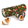 A pet tunnel made of fabric with a woodland pattern is shown next to a guinea pig.