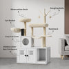 A white 2-in-1 large cat enclosure featuring an observation deck, cat basket, hammock, and hidden litter box enclosure.