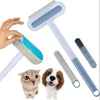 A hand is demonstrating a 4-in-1 pet hair remover brush with various attachments on a white background.
