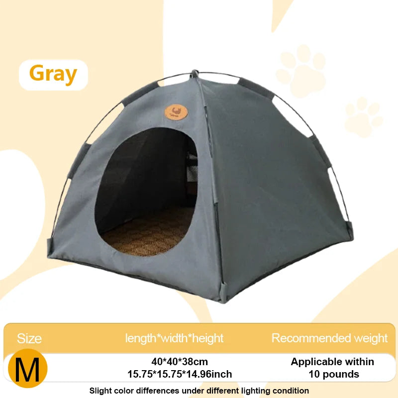 Tente lit pour animaux grise et respirante avec entrée et sol rembourré.