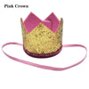 Rosa Krone-Haarschmuck mit goldenen Pailletten und pinker Schleifenband