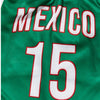 Green and white sports jersey with the word MEXICO and the number 15 printed on the chest.