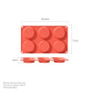 A set of red silicone egg molds for breakfast sandwiches and baking, shown with dimensions.
