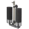 A stainless steel aquarium bio sponge filter with a surface skimmer assembly.