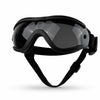 A pair of black adjustable pet sunglasses for dogs shown against a white background.