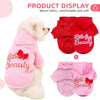 Pink and red custom letter print dog hoodies displayed on a white background.