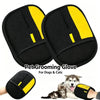 Black and yellow pet grooming gloves for dogs and cats shown with a paw.
