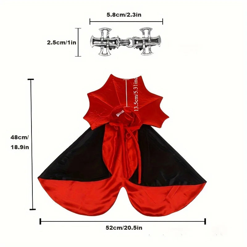 Red and black vampire cat cape and collar costume set with silver accents