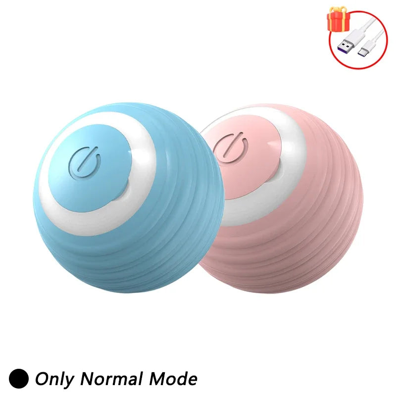 Ein Paar lichtblaue und rosa selbstbewegende Katzen-Spielbälle mit LED-Schwänzen.