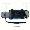 A breathable mesh pet carrier bag for cats and small dogs shown with side and top window mesh.