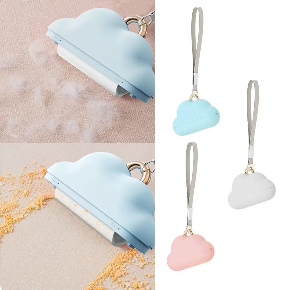 Three cloud-shaped lint roller refills in light blue, white, and pink shown against a soft background.