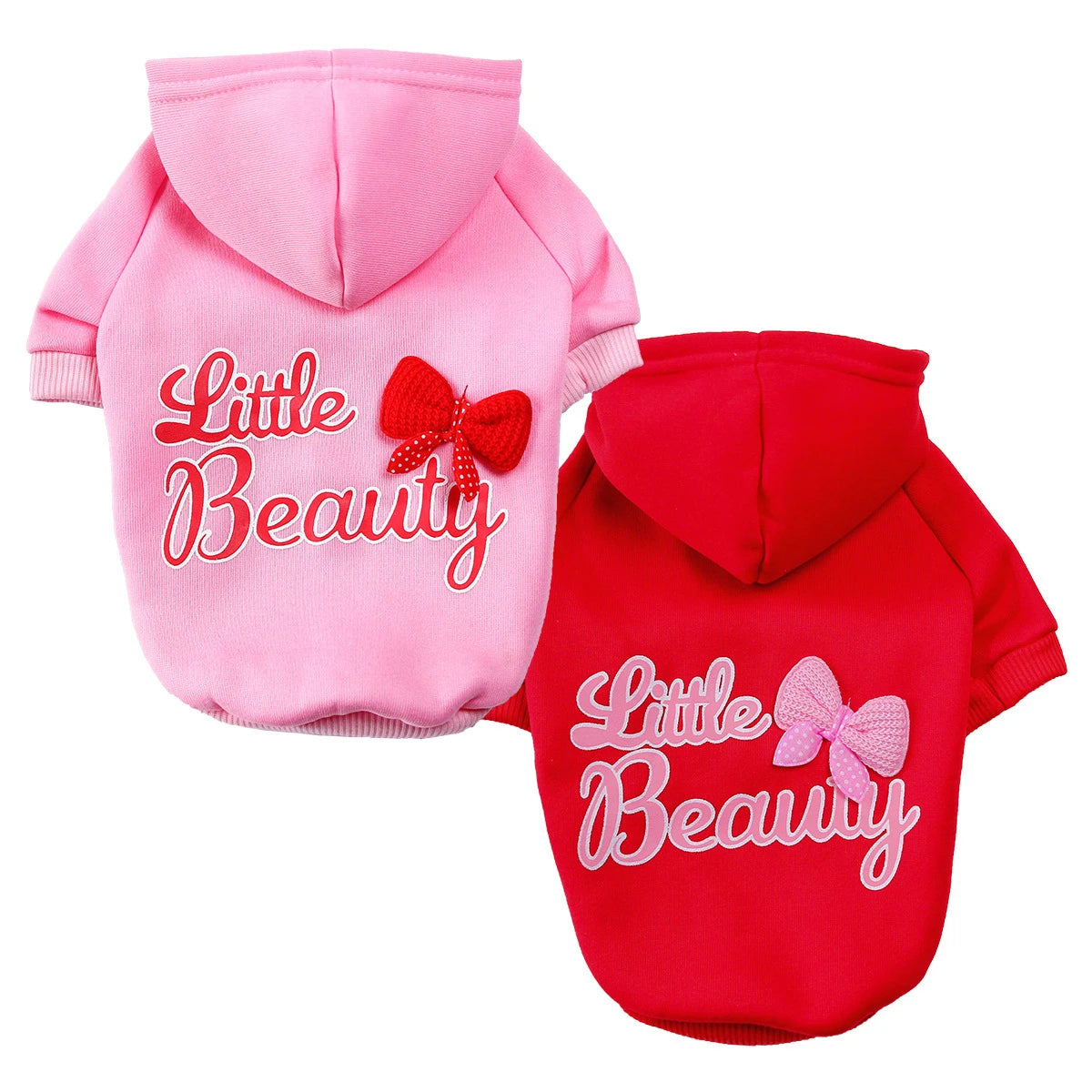 Pink and red custom letter print dog hoodies with embroidered bows
