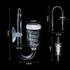 Clear glass aquarium CO2 diffuser with a suction cup and various components shown in detail.