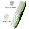 Stainless steel pet grooming comb with adjustable teeth shown in various thicknesses
