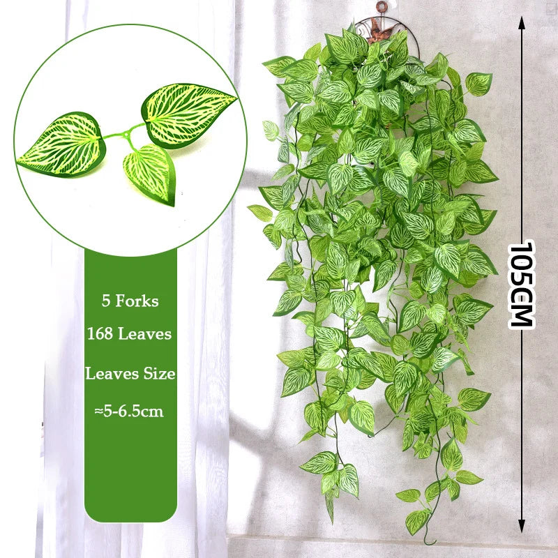 Artificial green ivy wall hanging vine with 5 forks and 168 leaves