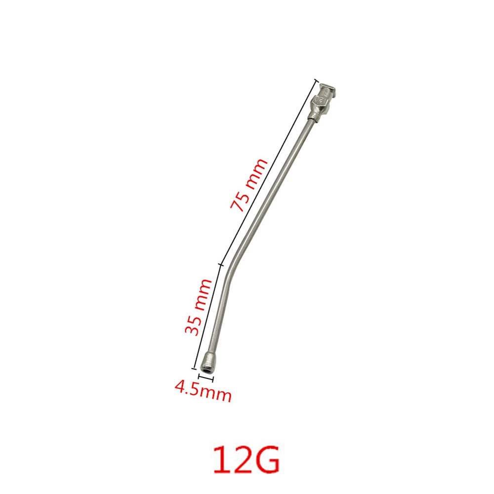 Stainless steel bird feeding syringe with a 35 mm length and 7.5 mm tip.