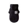 Black cozy fleece dog hoodie with a white interlocking 'X' logo on the chest