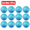 Twelve blue reusable lint catchers with a fluffy texture.