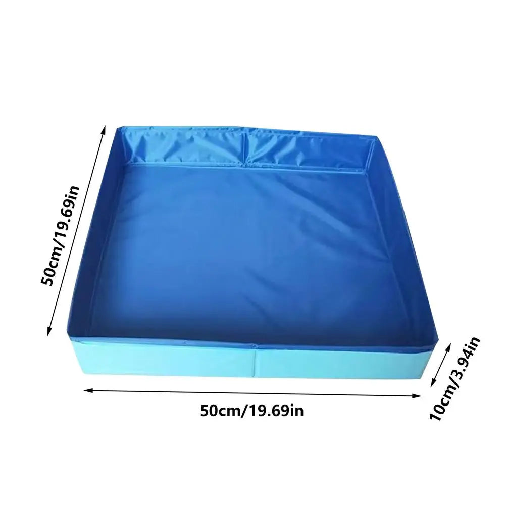 A rectangular blue foldable pet wading pool with a light blue anti-slip base.