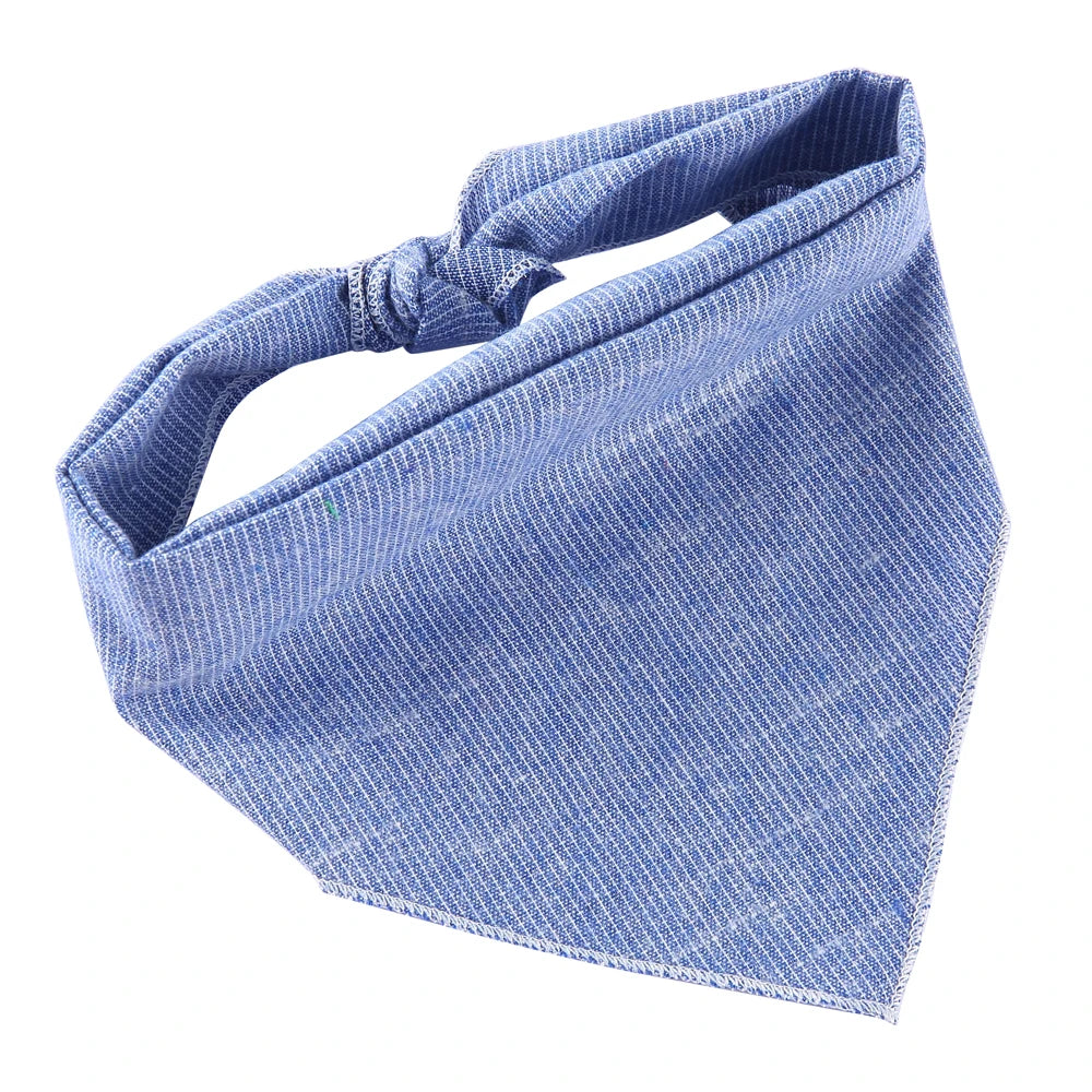 Blue and white striped cotton dog bandana with an adjustable fit
