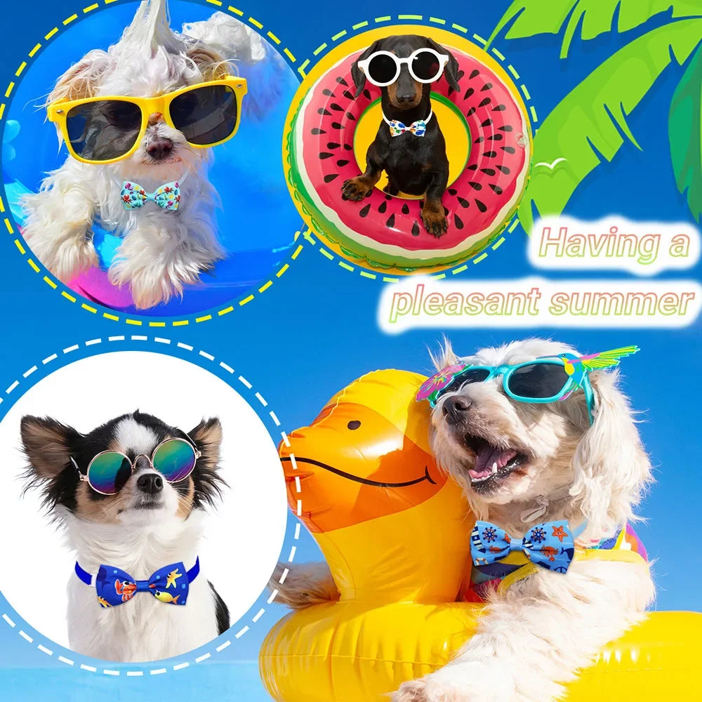 Ein Set von zehn Hundehalsbändern (Bow Ties) für Halsbänder mit verschiedenen Farben und Mustern.