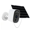 Caméra solaire blanche avec objectif et panneau solaire noir