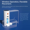A white automatic pet drinking water dispenser with a blue light, shown next to its clear container.
