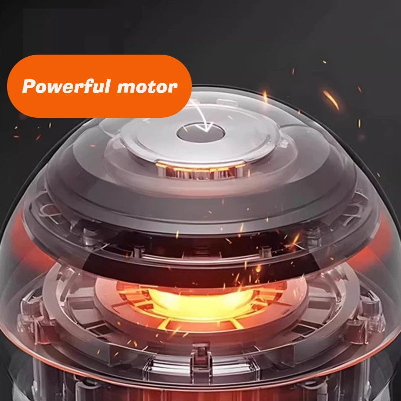 Close-up view of an interactive rolling cat toy ball with a powerful motor and glowing internal mechanism.