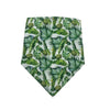 A green tropical fruit print bandana featuring palm leaves and pineapples on soft cotton fabric.