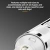 Close-up view of a silver pet nail grinder device with an open slot for nails.