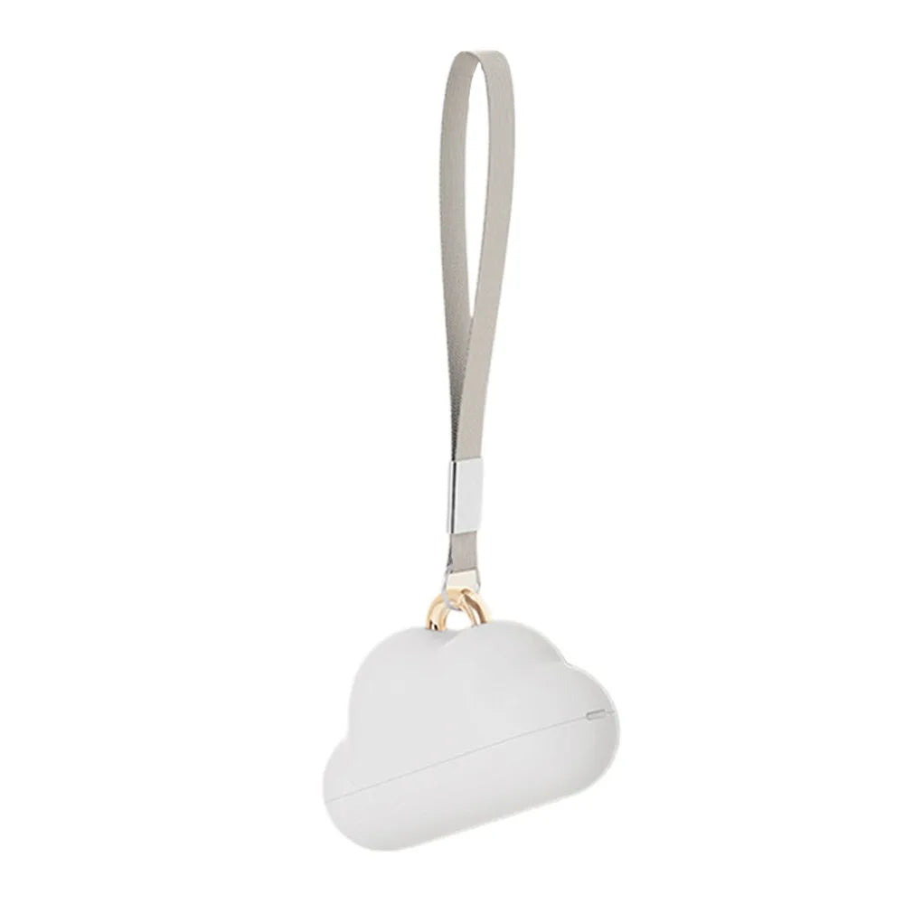 A white cloud-shaped lint roller refill with a silver strap and gold accent.