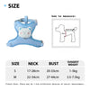 A size chart for a cute animal walking harness and leash set showing measurements for small and medium sizes.
