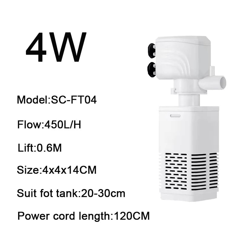 White submersible aquarium filter pump with air pump and wave maker