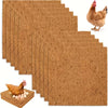 A stack of natural coconut coir nesting liners for chicken coops with a live hen visible.