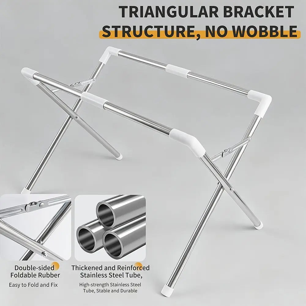 A triangular bracket structure made of double-sided foldable rubber and thickened stainless steel tubing for a grooming hammo