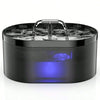 Fontaine à eau automatique noire avec lumière bleue et distributeur en acier inoxydable.