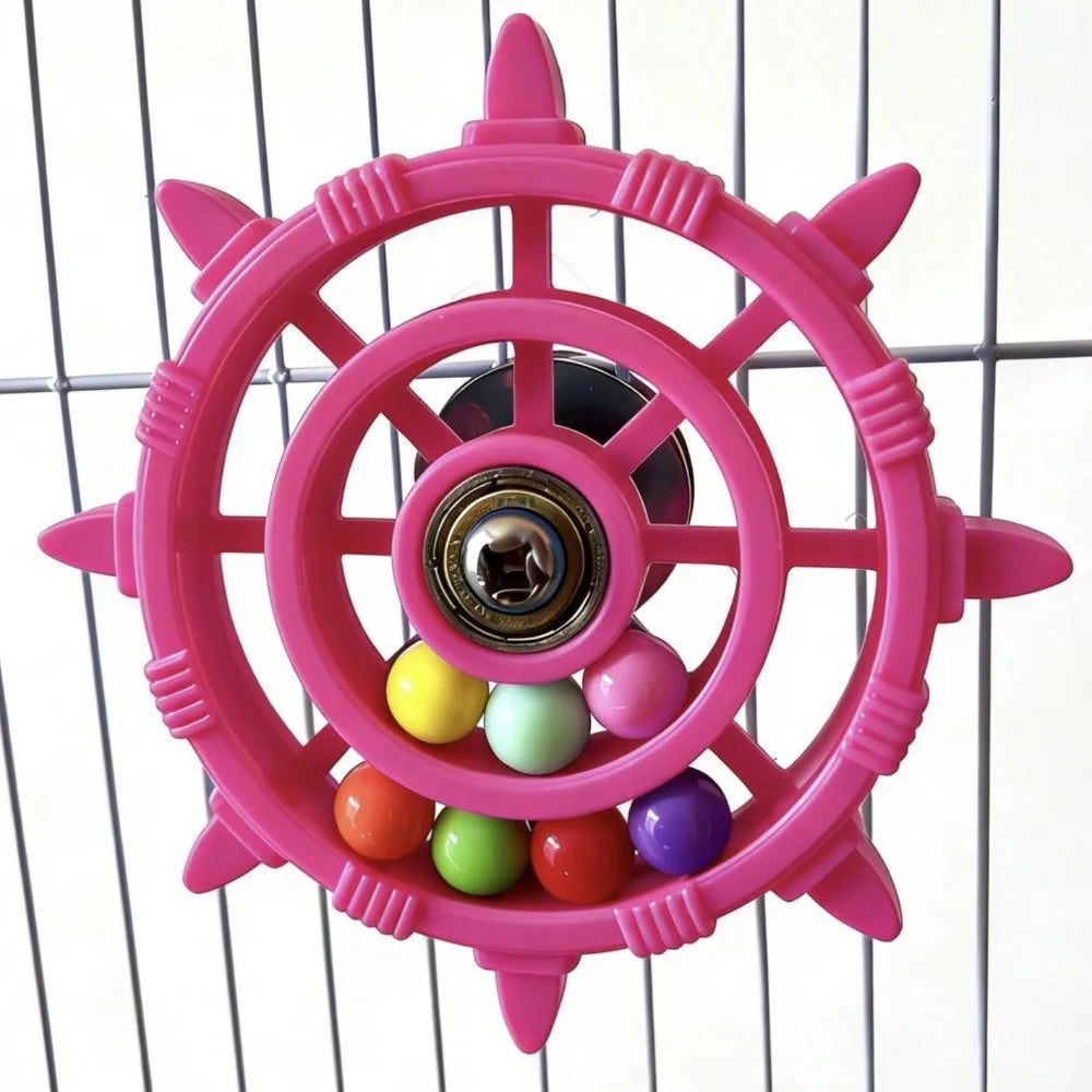Pinker Papagei-Rattelspielzeug mit bunten Kugeln zum Vogeltraining