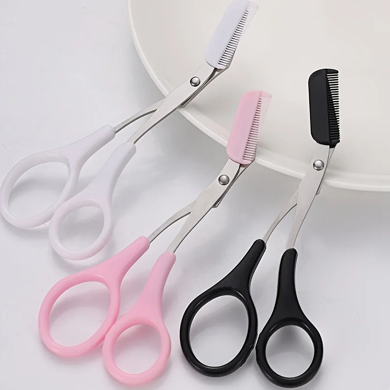 Edelstahl-Bikini zum Formen der Augenbrauen mit Pinzette und Kamm in rosa und schwarz