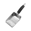 Stainless steel cat litter scoop with a black handle