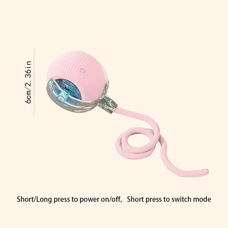 Pink automatic electric cat ball toy with a flexible cord and a clear ball component.