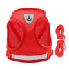 Red reflective mesh harness for cats and small dogs with a leash