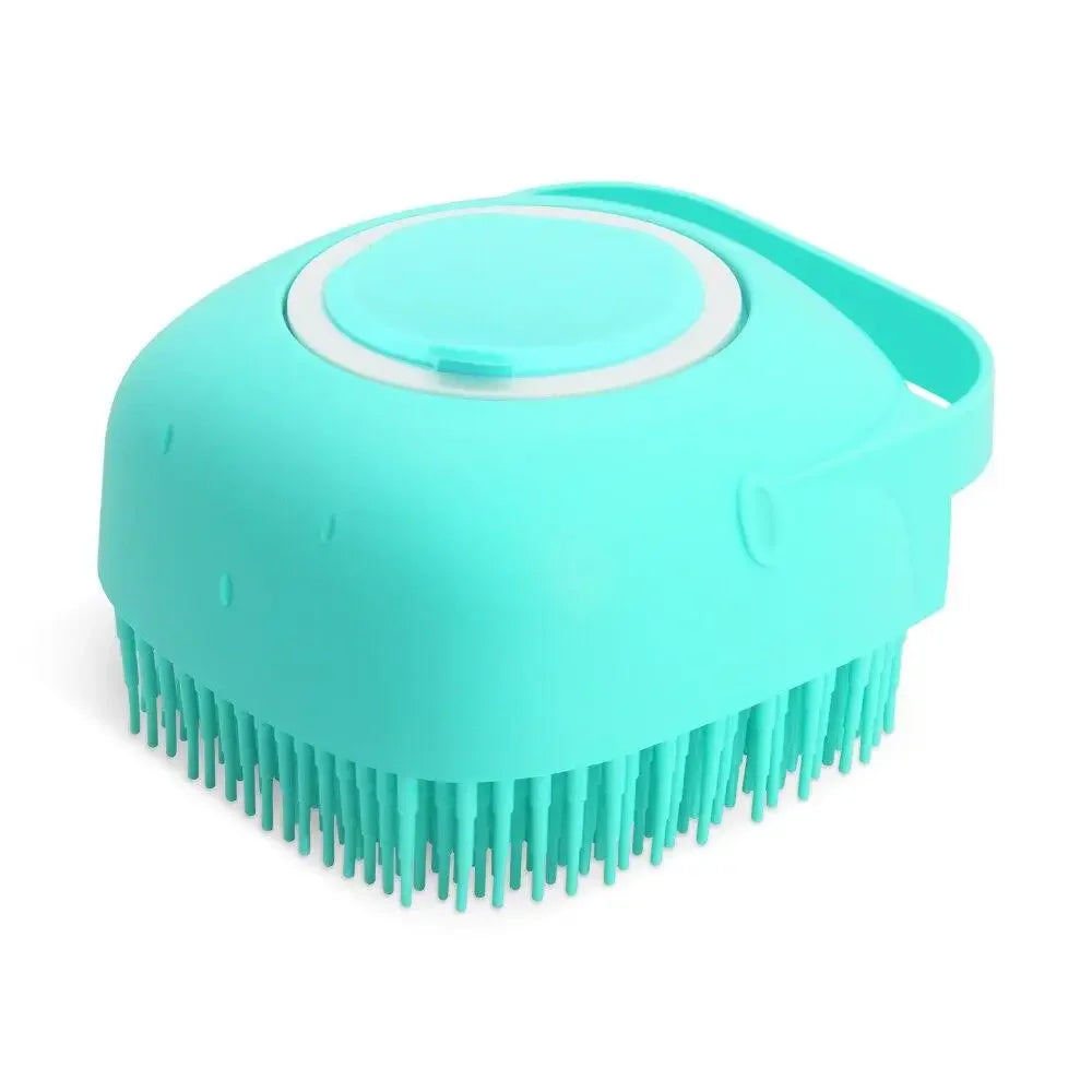 Helles blaues Silikon-Pflegebürsten und Shampoo-Dispenser mit abgerundetem Kopf.