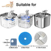 Replacement filters for a cat water fountain showing various sizes and dimensions.