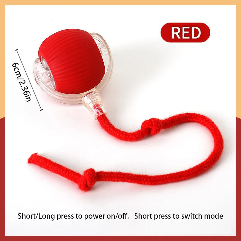 Red automatic electric cat ball toy with a silicone ball and a red string for interactive play