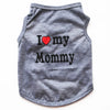 Gray vest with red heart print that says I love my Mommy