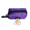 Dispensa de bolsas para excrementos de mascota morada con bolsa de cremallera negra y bolsa transparente para correa