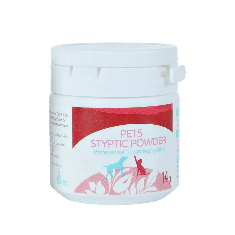 Frasco blanco de polvo Styptic para mascotas, sistema profesional de aseo para lesiones de perros y gatos